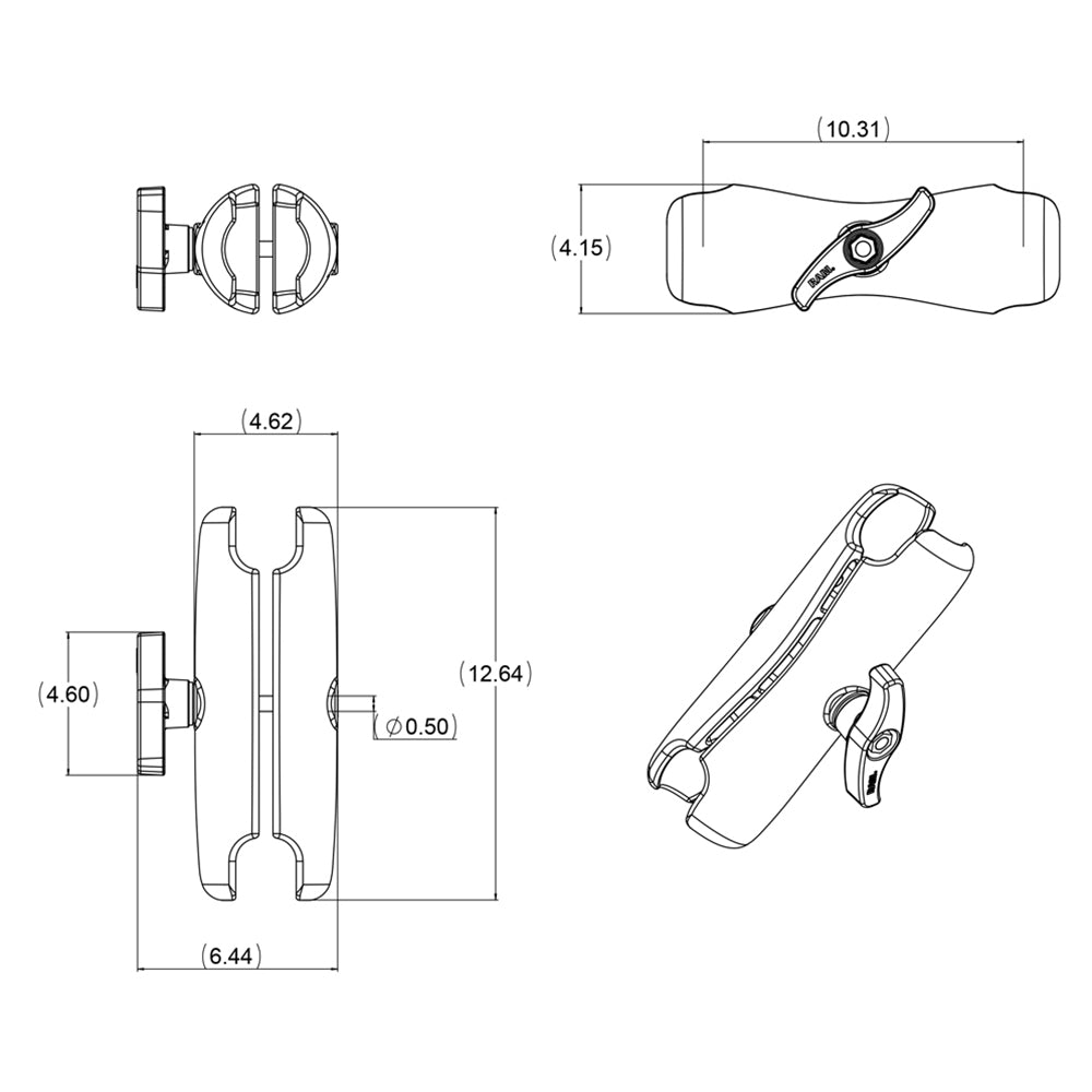 RAM Mount Double Socket Arm f338 E Size Ball Bases RAME201U