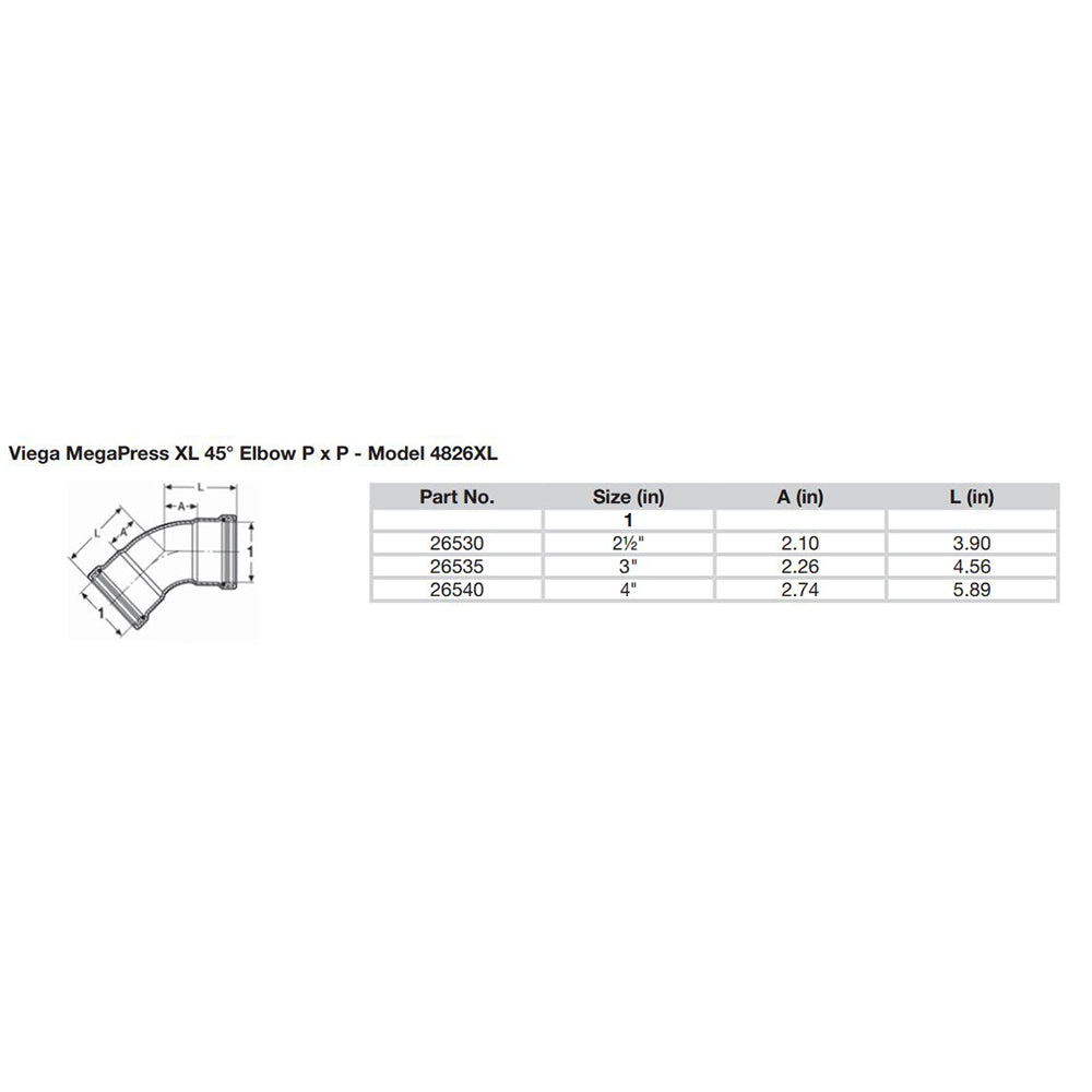 Viega MegaPress 4 45 Carbon Steel Elbow wFKM Double Press Connection Smart Connect Technology 26540