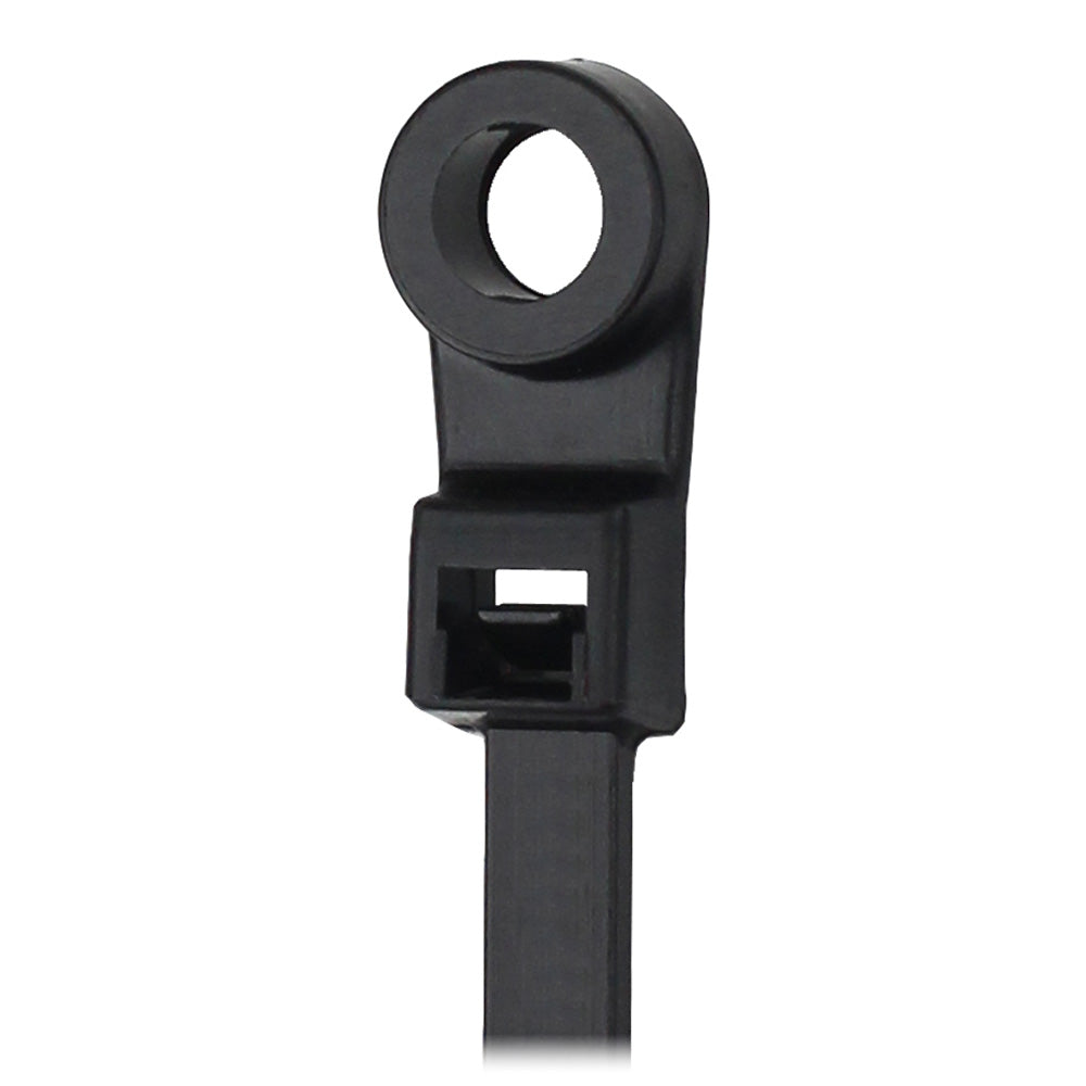 Pacer 15 Cable Tie wMounting Ring  Black  50lb Tensile Strength  4 Bundle Diameter  100 Piece Bag CTMR4S100BK