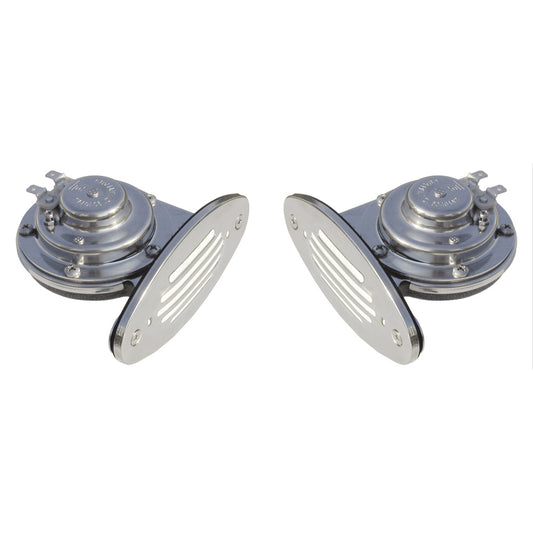 Schmitt Marine Mini Stainless Steel Dual DropIn Horn wStainless Steel Grills High  Low Pitch 10055