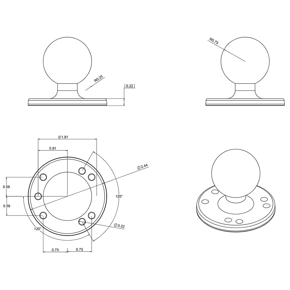 RAM Mount 212 Diameter Base w15 Ball RAM202U