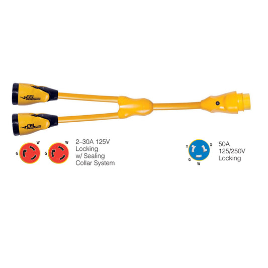 Marinco Y504230 EEL 230A125V Female to 150A125250V Male Y Adapter  Yellow Y504230
