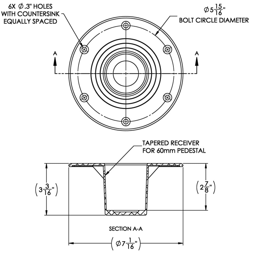 TACO Table Support  Flush Mount  Fits 238 Pedestals Z104085BLY60MM