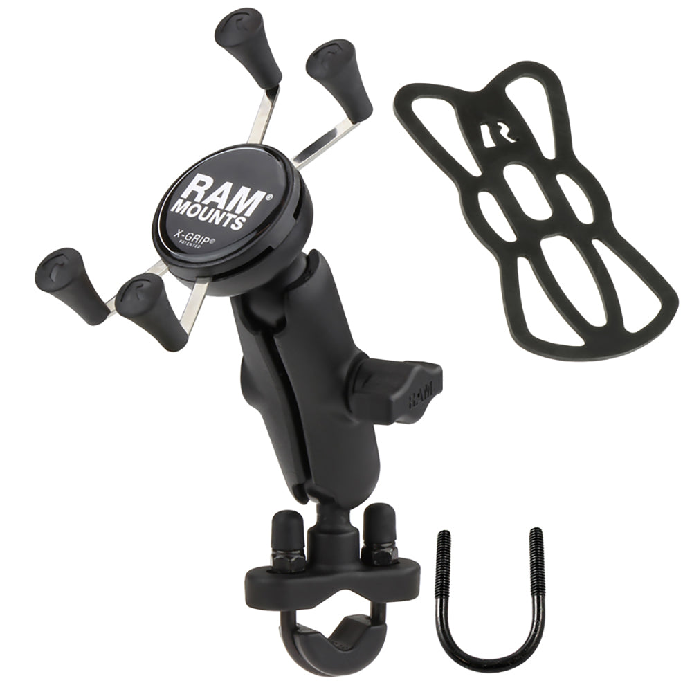 RAM Mount Handlebar Rail Mount wZinc Coated UBolt Base and Universal XGrip CelliPhone Cradle RAMB149ZUN7U