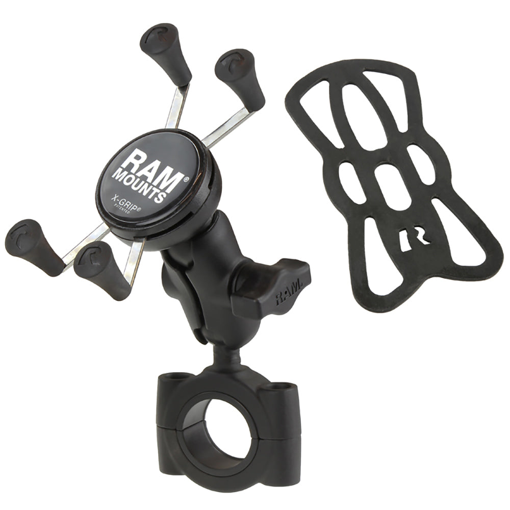 RAM Mount RAM Torque 1 18  1 12 Diameter HandlebarRail Base with B Size 1 Ball Short Arm and XGrip for Phones