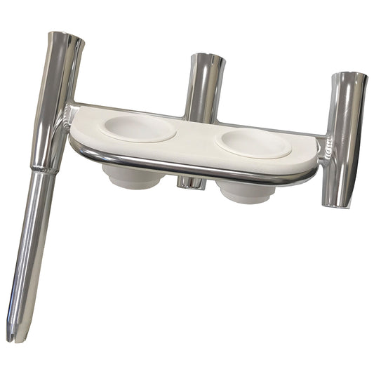 Tigress Offset Triple Rod Holder wCup Holders  Starboard Side  Polished Aluminum 881481