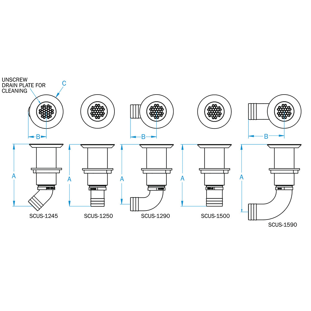 GROCO Deck Scupper 90 Degree 112 Hose Connection SCUS1590