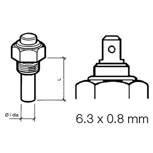 Veratron Engine Oil Temperature Sensor  Single Pole Common Ground  50150C120300F  624V  M14 x 15 Thread 323801004002N