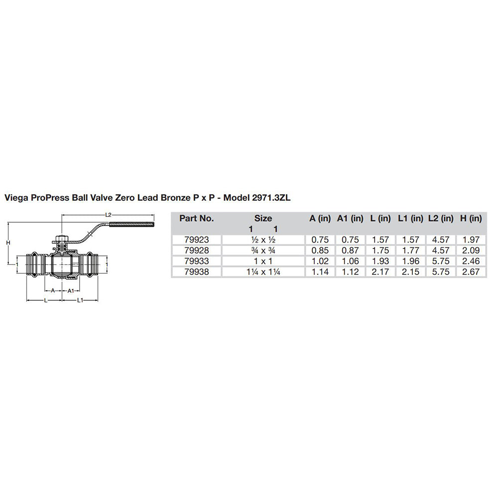 Viega ProPress 12 Zero Lead Bronze Ball Valve wStainless Stem  Double Press Connection  Smart Connect Technology 79923