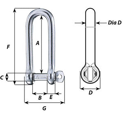 Wichard Captive Pin Long D Shackle  Diameter 6mm  14 1413W