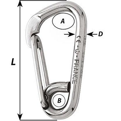 Wichard Asymmetric Carbine Hook  Length 80mm  516 2325W