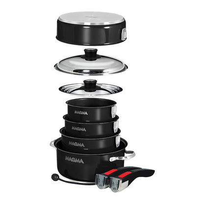 Magma Nestable 10 Piece Induction NonStick Enamel Finish Cookware Set  Jet Black A10366JB2IN