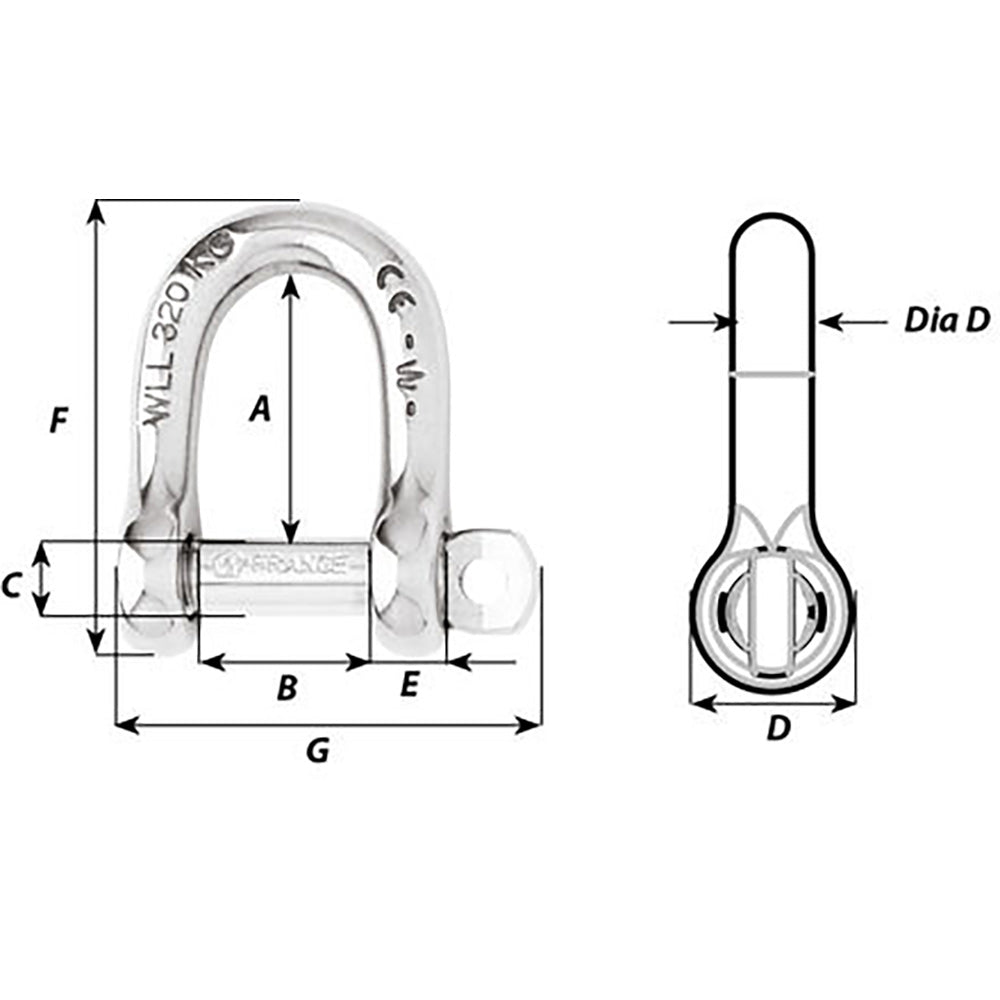 Wichard SelfLocking D Shackle  12mm Diameter  1532 1206W