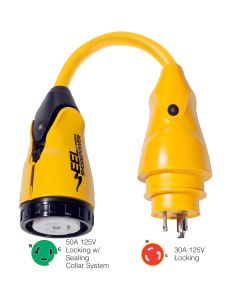 Marinco P30-503 EEL 50A-125V Female to 30A-125V Male Pigtail Adapter - Yellow