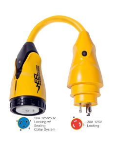 Marinco P30-504 EEL 50A-125/250V Female to 30A-125V Male Pigtail Adapter - Yellow