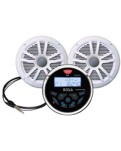 Boss Audio MCKGB350W.6 Combo - Marine Gauge Radio w/Antenna & 2 6.5" Speakers - White