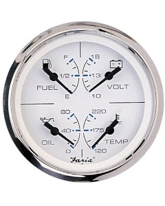 Faria Chesapeake SS White 4" Multifunction 4-in-1 Combination Gauge w/Fuel, Oil, Water & Volts