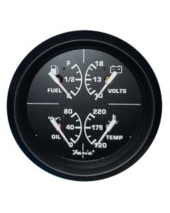 Faria 4" 4-in-1 Multifunction Gauge - Voltmeter (10-16) Fuel Level - Oil PSI (80 PSI) - Water Temp (100-250F)