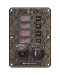 Blue Sea 4324 Circuit Breaker Switch Panel 4 Postion - Camo w/12V Socket & Dual USB
