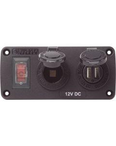 Blue Sea 4363 Water Resistant USB Accessory Panels - 15A Circuit Breaker, 12V Socket, 2.1A Dual USB Charger