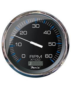 Faria 5" Tachometer w/Digital Hourmeter (6000 RPM) (Gas) (Inboard) Chesapeake Black w/Stainless Steel