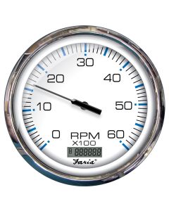 Faria 5" Tachometer w/Digital Hourmeter (6000 RPM) Gas (Inboard) Chesapeake White w/Stainless Steel