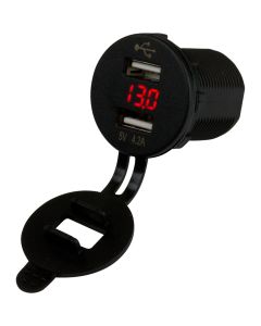 Sea-Dog Dual USB Socket/Voltmeter w/Hidden Display